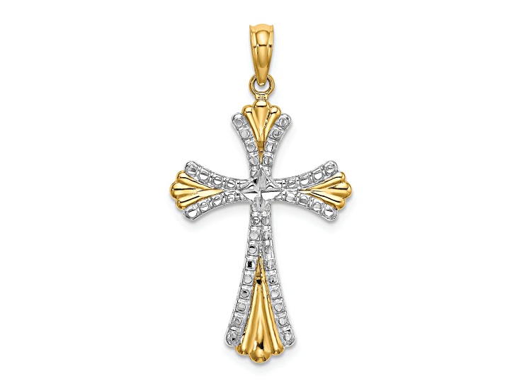 14K Two-tone Gold Diamond-Cut and Textured Reversible Cross Charm