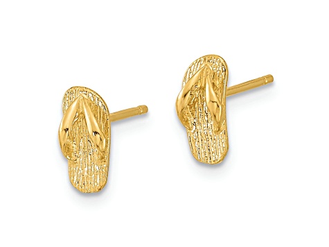 14k Yellow Gold Polished and Textured Flip Flop Stud Earrings