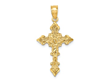 Picture of 14k Yellow Gold Textured Crucifix with Fancy Edges Charm