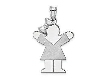Picture of Rhodium Over 14k White Gold Satin Medium Girl with Bow on Left Charm