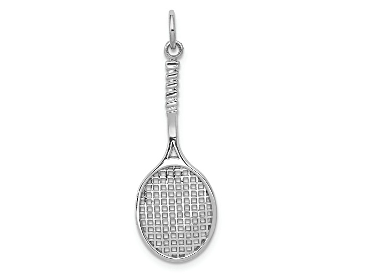 Rhodium Over 14k White Gold Textured Tennis Racquet Charm