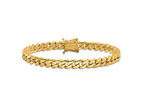7mm Cubic Zirconia Curb Chain Bracelet in 10K Hollow Gold - 8.5
