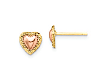 Picture of 14K Yellow Gold and 14K Rose Gold 7mm Beaded Heart Stud Earrings