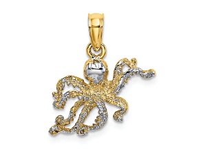 14k Two-tone Gold Textured Octopus Charm