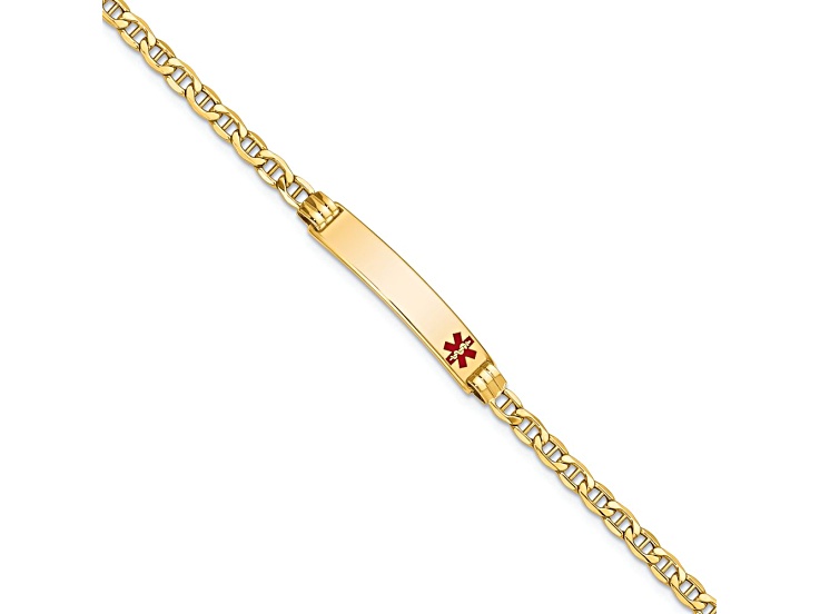 10k Yellow Gold Medical Red Enamel Mariner Link ID Bracelet