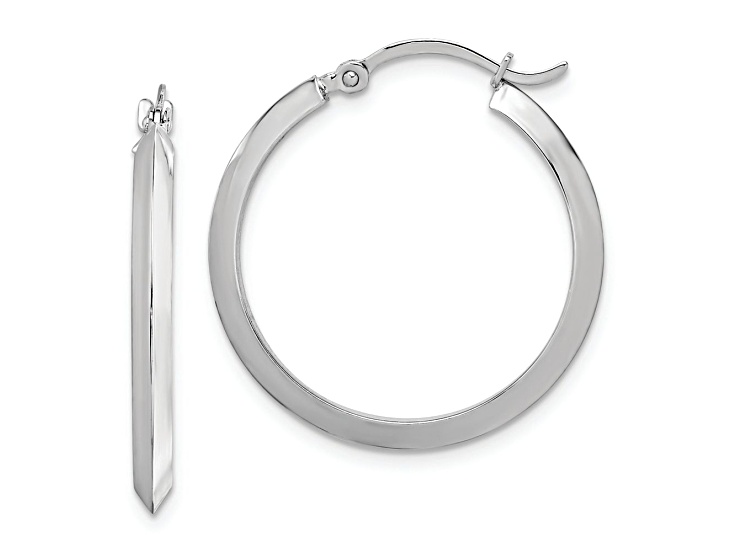 Rhodium Over 14k White Gold 1" Polished Hoop Earrings
