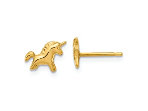 14k Yellow Gold Polished and Textured Children's Unicorn Stud Earrings