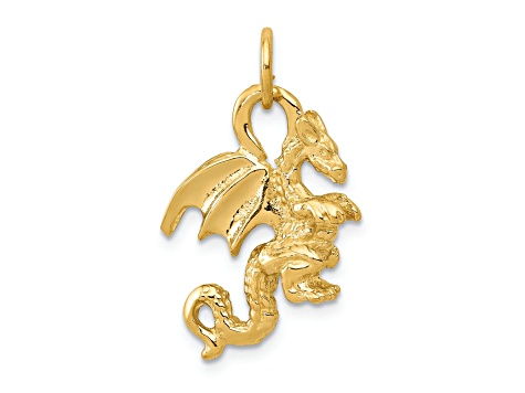 14k Yellow Gold Solid Polished 3D Dragon pendant
