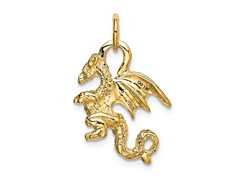 14k Yellow Gold Solid Polished 3D Dragon pendant