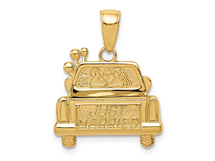 14k Yellow Gold Polished and Textured Just Married Pendant