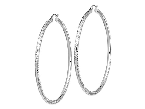 Rhodium Over 14k White Gold 2 13/16" Diamond-Cut Hoop Earrings