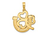 14K Yellow Gold Polished and Satin Horseshoe and Clover Charm