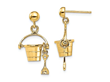 Picture of 14K Yellow Gold 3D Beach Bucket with Shovel Dangle Earrings