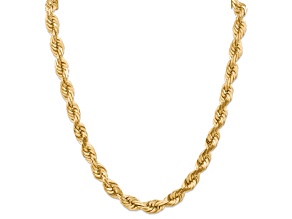 14k Yellow Gold 10mm Solid Diamond-Cut Rope 20 Inch Chain