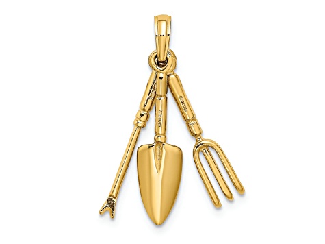 14k Yellow Gold 3D Moveable Garden Hand Tool Collection Pendant