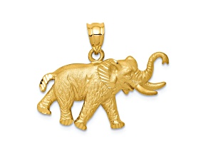 14k Yellow Gold Diamond-Cut and Brushed Elephant Pendant