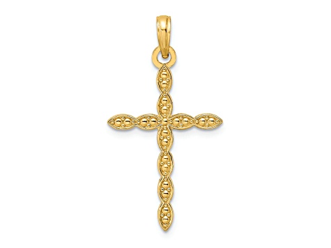 14k Yellow Gold Polished Beaded Cross Pendant