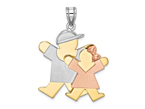 14K Tri-color Gold Satin Big Boy and Little Girl Charm