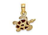 14k Yellow Gold Textured and Brown Enameled Sea Turtle Charm