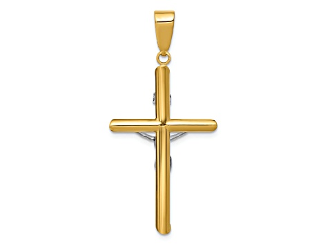 14K Yellow and White Gold Hollow Crucifix Pendant