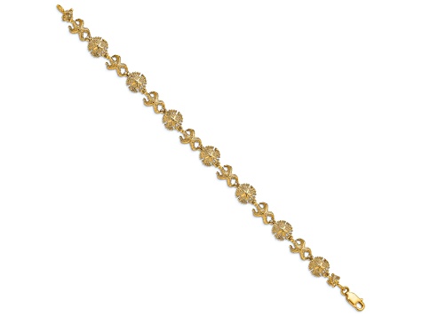 14k Yellow Gold Textured Starfish and Sand Dollar Bracelet