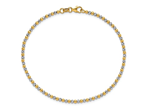 14K Two-tone Diamond-cut Beaded 7.5-inch Bracelet