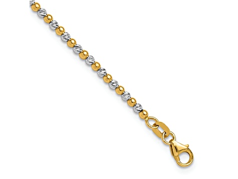 14K Two-tone Diamond-cut Beaded 7.5-inch Bracelet