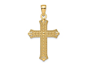 14k Yellow Gold Polished and Textured Pointed Ends Fancy Cross Pendant