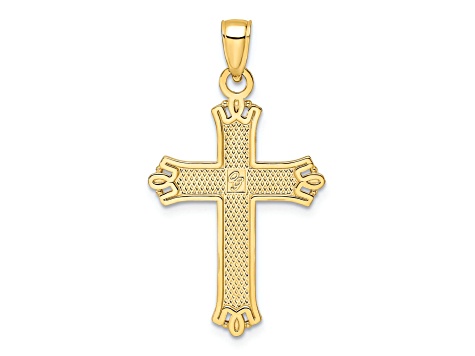 14k Yellow Gold Polished and Textured Pointed Ends Fancy Cross Pendant