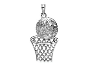 Rhodium Over 14k White Gold Polished Textured Basketball and Net Charm