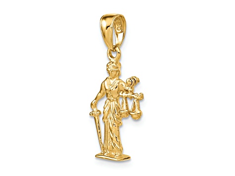 14k Yellow Gold 3D Lady of Justice with Moveable Scales Pendant