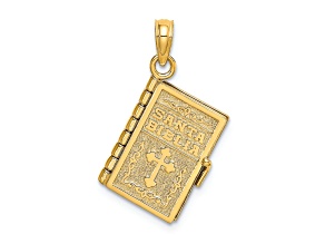 14k Yellow Gold 3D Textured Moveable Santa Biblia Book Spanish Bible Pendant