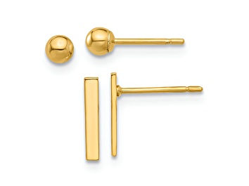 Picture of 14K Yellow Gold Polished 3mm Ball and Bar Stud Earring Set