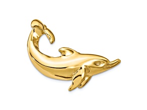 14k Yellow Gold Dolphin with Tail Up Slide Pendant