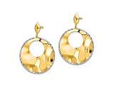 14K Yellow and White Gold Polished Textured Post Dangle Earrings
