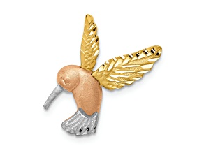 14K Tri-color Gold Satin Diamond-cut Hummingbird Slide