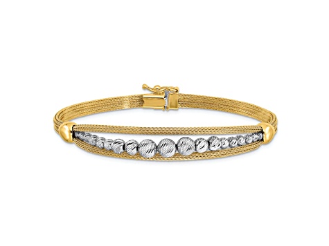 14K Two-tone Polished and Diamond-cut Beaded Fancy Bracelet