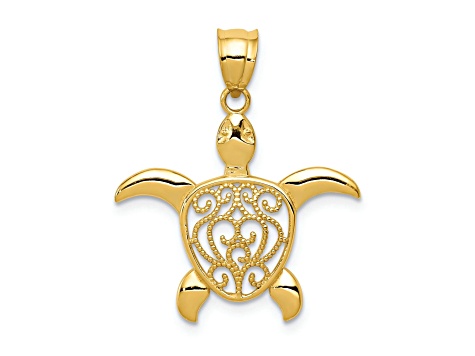 14K Yellow Gold Polished Filigree Sea Turtle Pendant - 194Q1A | JTV.com