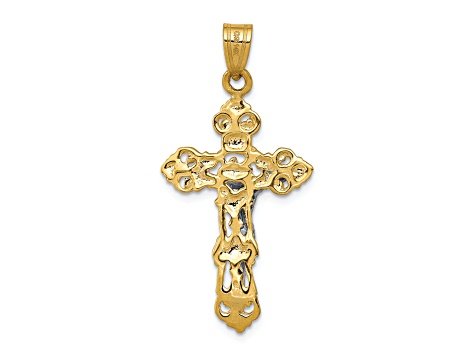 14K Yellow and White Gold Fleur De Lis Crucifix Pendant