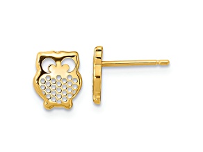 14k Yellow Gold Textured Owl Stud Earrings