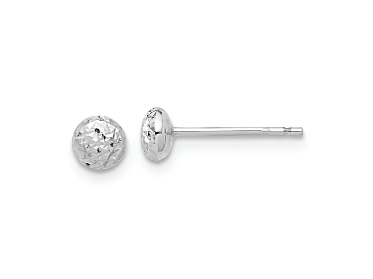 Rhodium Over 14k White Gold 4.5mm Polished and Diamond-Cut Button Stud Earrings
