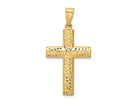 14K Yellow Gold Reversible Textured and Polished Cross Pendant