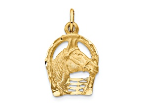 14K Yellow Gold Diamond-cut Horse Head in Horseshoe Charm