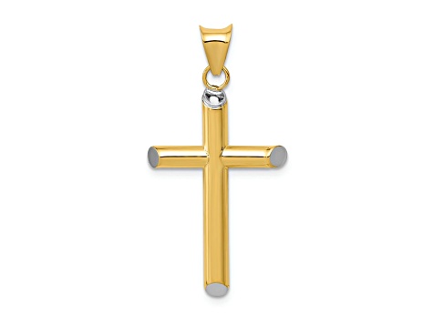 14k Yellow Gold and Rhodium Over 14k Yellow Gold 3D Cross Pendant