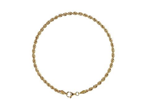 14K Yellow Gold 2.5 mm Diamond Cut Rope Chain Bracelet, 7.25 Inches