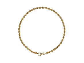 14K Yellow Gold 2.5 mm Diamond Cut Rope Chain Bracelet, 8 Inches