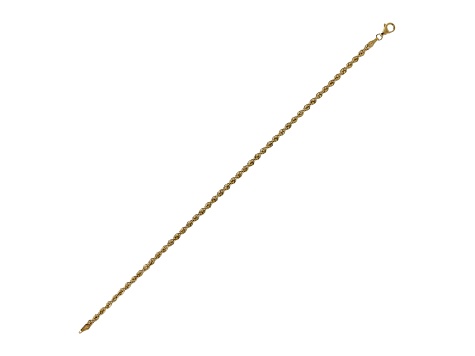 14K Yellow Gold 2.5 mm Diamond Cut Rope Chain Bracelet, 8 Inches