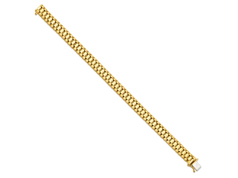 14K Yellow Gold Men's Satin and Polished 8-inch Link Bracelet