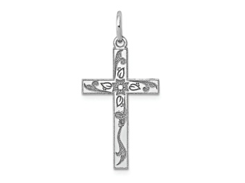 Picture of Rhodium Over 14k White Gold Laser Designed Cross Charm