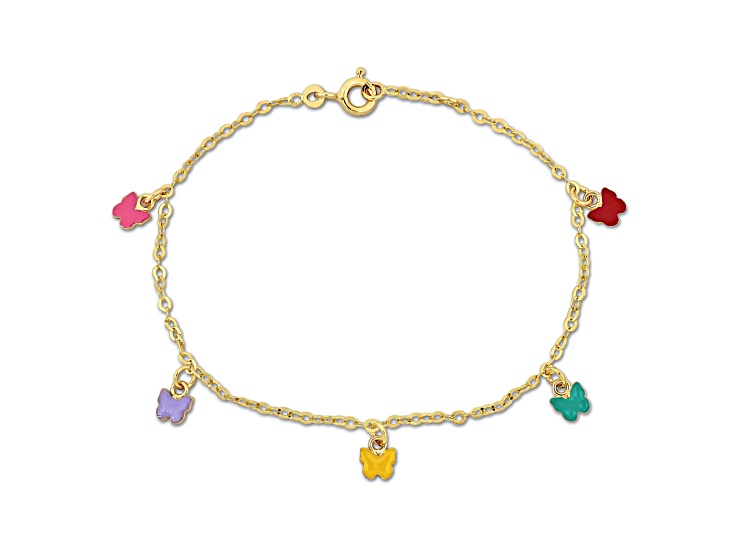 Children's 14K Yellow Gold Multi-Color Enamel Butterfly Charms Bracelet, 6"+0.5" Ext.